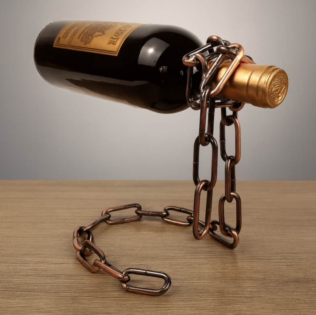 Weinregal mit Kettenaufhängung