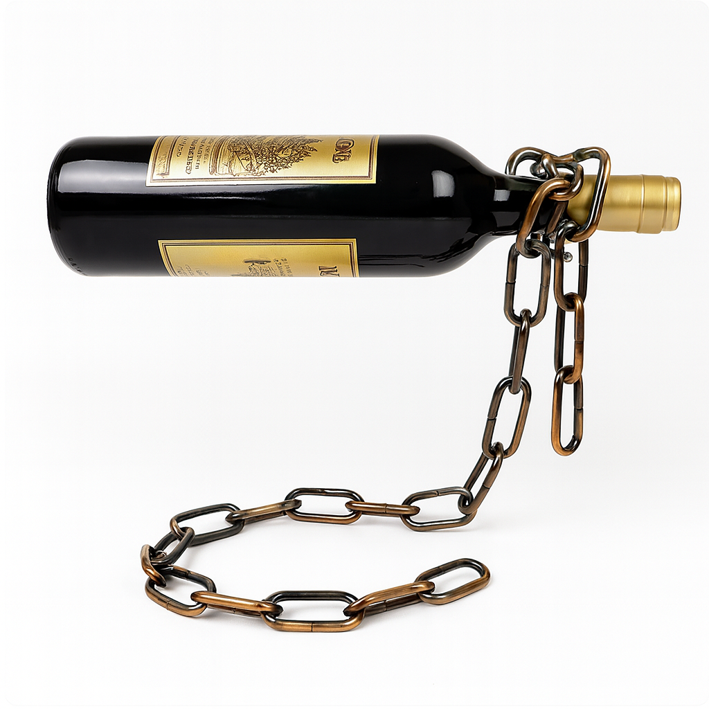 Weinregal mit Kettenaufhängung