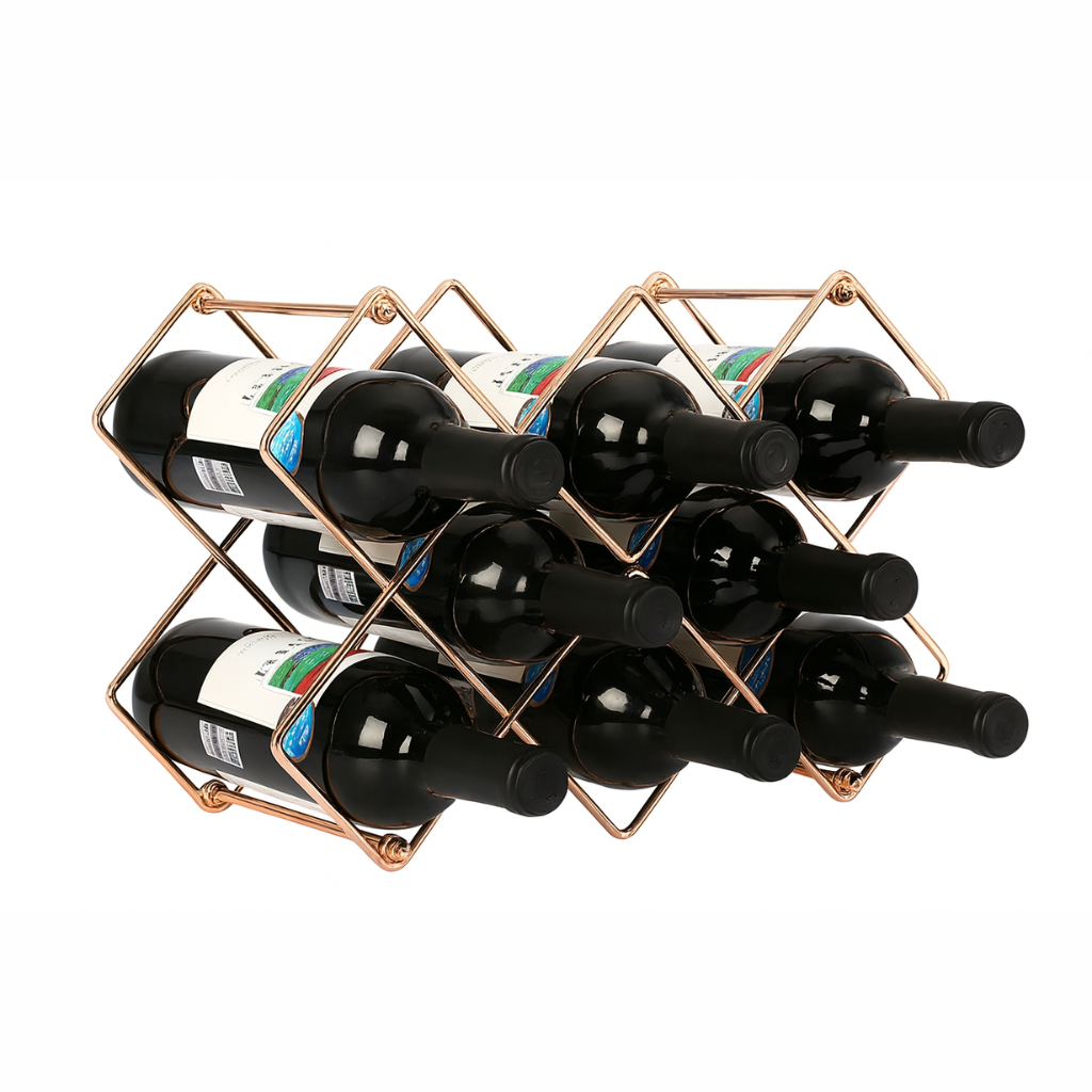 Weinregal aus Metall mit Wabenstruktur